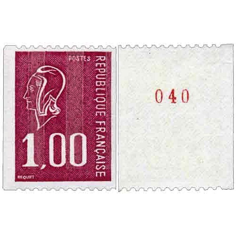 n°1895a 1F. Marianne de Béquet roulette avec n° rouge au verso