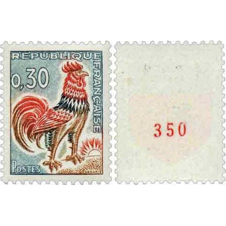 n°1331Ab 0F30 Coq de Decaris (numéro rouge au verso)