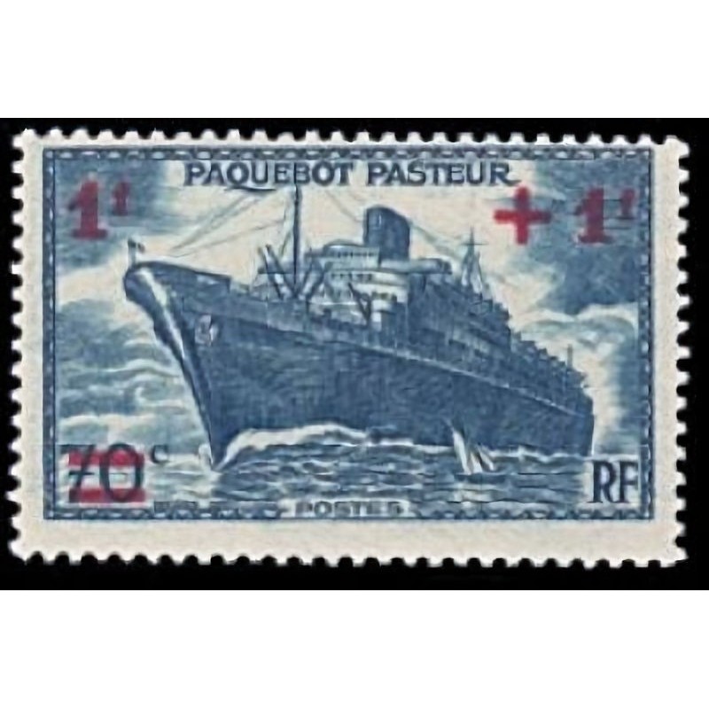 n°502 1F+1F. sur 70c. Paquebot Pasteur